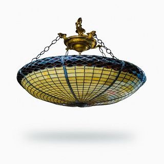 Late Victorian Leaded Inverted Dome Chandelier 