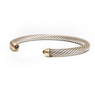 David Yurman Signed Waverly Garnet Cable Cuff Bracelet