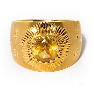 Milor Italian 14K Yellow Gold & Citrine Stone Ring
