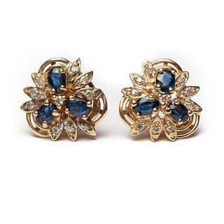 Earrings, 14K Sapphire and diamond cluster earrings