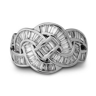 GIA 14k white gold channel set knot design diamond ring