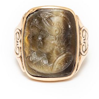 Ring, Romulus and Remus antique14K Gold Hardstone Carved Cameo Ring