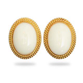 Gump's Earrings, GIA Gump's 14k gold and cabochon white coral earrings