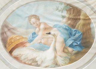 French Early 19th Century Pastel and Oil Leda and the Swan