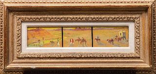 Taos School Artwork, Western triptych landscape vintage