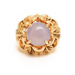 14k gold blue round chalcedony ring