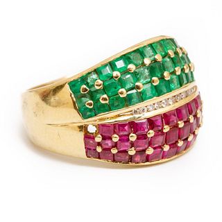 Ring, Emerald and Ruby 14k Gold Ring