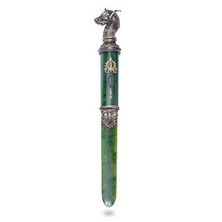 Faberge Antique Horse Head Letter Opener Silver Gold Nephrite
