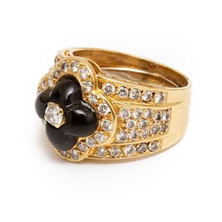 Ring, Gold, Black and White Onyx and Diamond Ring