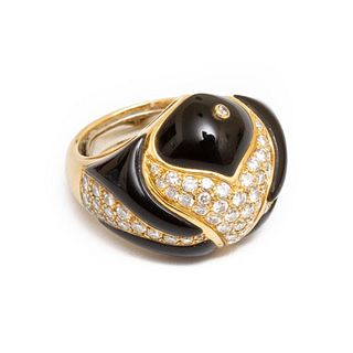 Ring, Gold, Black and White Onyx and Diamond Ring