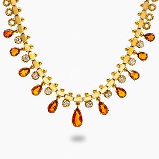 Necklace, GIA vintage 18K Diamond and topaz necklace