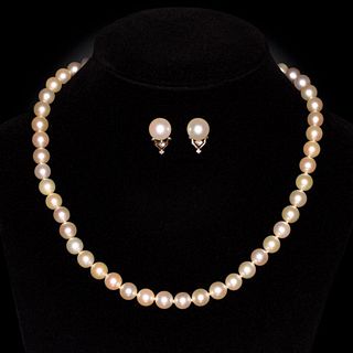 Mikimoto Pearl Necklace and Earrings