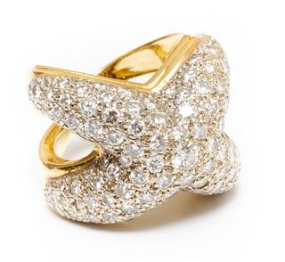 Ring, 14K Gold and Diamond Bombe Ring