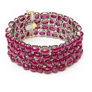 Exceptional 14K Gold, Ruby and Diamond Bracelet