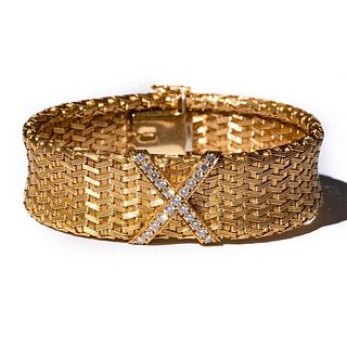 Tiffany 18K Gold and Diamond Criss Cross Bracelet
