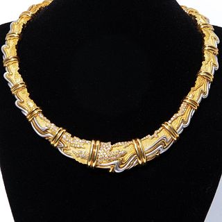 HENRY DUNAY, YELLOW GOLD, PLATINUM AND DIAMOND COLLAR NECKLACE