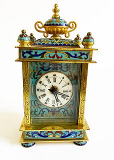 19th C. French Champleve Bronze Enamel Carriage Clock