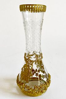 19th Century Moser Crystal & Figural Bronze Vase