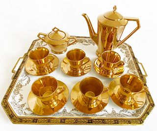 A Set Of British 22 Karat Gold Plated Coffee/Tea Set