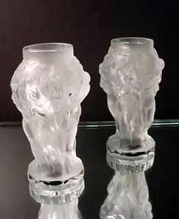 A Pair Of Bohemian Cut Crystal Grape Harvest Nude Vases