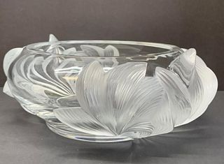 LALIQUE Pivoine Peonies Heavy Crystal Centerpiece Bowl