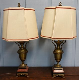 Pair Bronze and Marble Table Lamp
