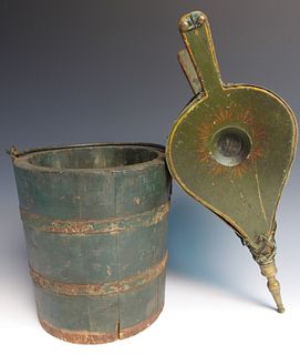 Antique Painted Bucket and Firkin