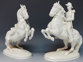 Two Vienna Porcelain Horse and Rider Figurines