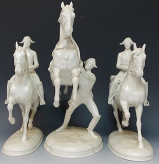 Three Vienna Porcelain Horse and Rider Figurines