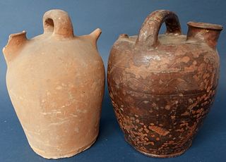Two Redware Harvest Jugs