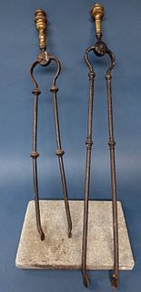Two Fire Tongs and Marble Rest