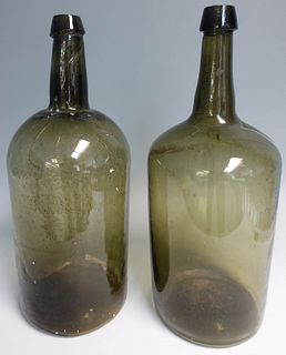 Two Olive Glass Bottles