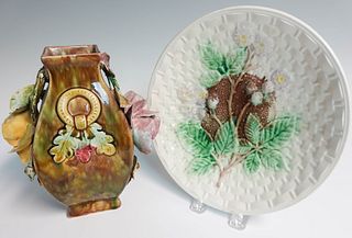 Majolica Plate and Vase