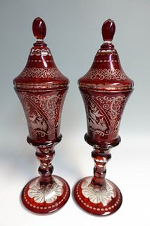 Pair of Bohemian Glass Urns