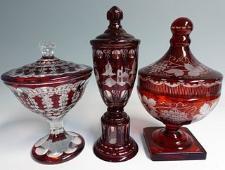 Three Bohemian Glass Urns