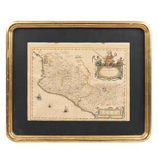 Reproducción. Italia, ca. 1920. Jansson, Jan. Nova Hispania et Nova Galicia. Amsterdam, ca. 1640. Mapa grabado, coloreado. 30 x 92 cm