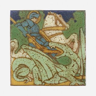 Grueby Faience Company, Tile with St. George and the Dragon