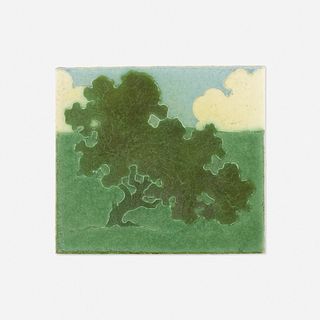 Grueby Faience Company, Tile with oak tree