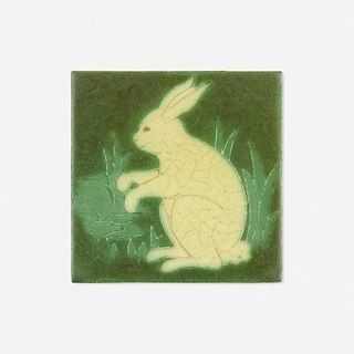 Grueby Faience Company, Trivet tile with rabbit