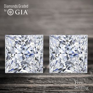 4.08 carat diamond pair Princess cut Diamond GIA Graded 1) 2.01 ct, Color D, VS1 2) 2.07 ct, Color D, VS1. Appraised Value: $121,400 