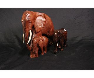 PAIR OF CARVED WOODEN ELEPHANTS