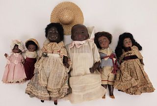 6PC German Black Bisque Dolls