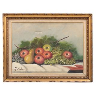FIRMADO A. MULLER. Bodegón con frutas. Óleo sobre tela. 50 x 70 cm