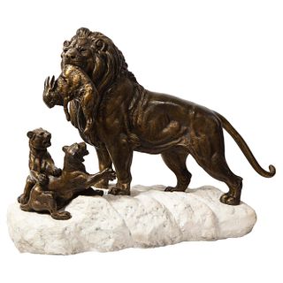 Paul-Edouard Delabriere (French, 1829-1923) Large Bronze Sculpture of A Lion