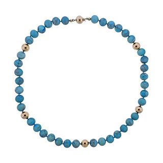 14k Gold Turquoise Bead Necklace