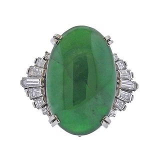 GIA Natural Jadeite Jade Platinum Diamond Ring