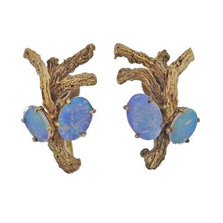 1970s 18k Gold Opal Earrings