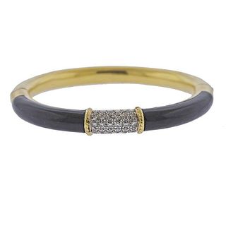 18k Gold Diamond Onyx Bangle Bracelet