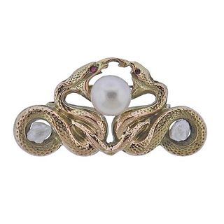 Antique 14k Gold Pearl Brooch Pin 