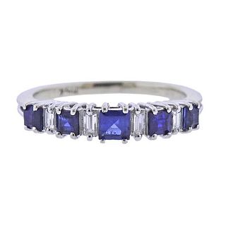 18k Gold Diamond Sapphire Half Band Ring